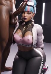 ai_generated before_sex clothed_female_nude_male clothing curvy dark-skinned_female dark-skinned_male dreamcuc interracial league_of_legends looking_at_viewer male penis penis_on_head penis_worship qiyana_yunalai thick_thighs tight_clothing true_damage_qiyana true_damage_series wide_hips worship