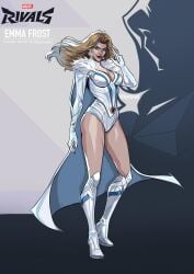 1girls ass blonde_female blonde_hair byctorart cleavage emma_frost emma_frost_(marvel_rivals) female female_only light-skinned_female light_skin long_hair marvel marvel_rivals solo solo_focus standing thick_thighs