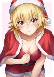 1girls absurd_res absurdres arched_back belt bent_over big_breasts blonde_hair blush boobs booty_shorts breasts brown_eyes busty cagalli_yula_athha christmas christmas_clothing christmas_hat christmas_headwear christmas_outfit cleavage cute front_view gundam gundam_seed gundam_seed_destiny gundam_seed_freedom hat headwear hi_res high_resolution highres holidays large_breasts lita__illust looking_at_viewer medium_hair minishorts mobile_suit_gundam open_mouth parted_lips perky_breasts pinup presenting_breasts santa_costume santa_dress santa_hat short_shorts shorts shoulder_length_hair skimpy skimpy_clothes solo solo_female solo_focus spiky_hair very_high_resolution white_background