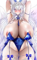 1girls artist_request looking_at_viewer tagme voluptuous white_hair wolf_ears