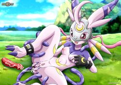 2014 anal anal_fingering anklet anus areola bbmbbf big_areola breasts clitoris clothing cloud cum cum_on_dildo cum_on_hand cum_on_self digihentai digimon digimon_(species) digimon_story digimon_story:_sunburst_and_moonlight erect_nipples female fingering gloves grass grassland happy happy_sex jewelry lagomorph lekismon looking_pleasured mammal mask masturbation mountain nipples palcomix palcomix_vip pussy rabbit raised_shirt sex shirt sky solo tongue tongue_out tree