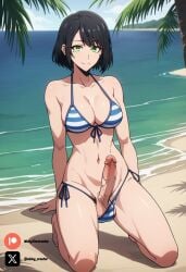 1futa ai_generated beach bikini black_body breasts cock colored dick futa_only futanari futanari futanari/female green_eyes han_song-yi light_skin light_skinned_futanari nickythecreator penis sexy sexy_body sexy_pose short_hair solo_leveling testicles veiny_penis