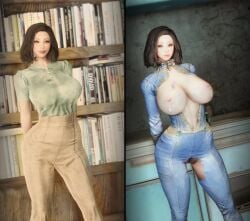 3d before_and_after bethesda_softworks bomb_collar comparison emotrashcan fallout milk_leaking sole_survivor_(female) vault_dweller vault_suit