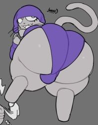 1boy anthro big_ass domestic_cat fat_ass femboy male male_only original_character purple_clothing tika_(tuggg) tuggg white_eyes white_fur