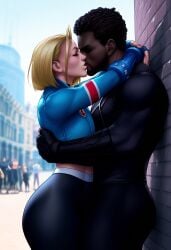 ai_generated big_ass black_panther_(marvel) cammy_white dark-skinned_male height_difference interracial kissing light-skinned_female self_upload selvokaz street_fighter_6 t'challa