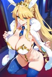 1girls ai_generated artoria_pendragon artoria_pendragon_(swimsuit_ruler) big_breasts blonde_hair breasts bunny_ears fate/grand_order fate_(series) female female_focus green_eyes hips huge_breasts large_breasts mature_female milf thighs