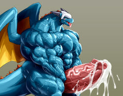 abs armor biceps blue_skin blush cum cum_on_penis cum_on_self dragon dragon_quest erection glans helmet horn huge_muscles hyper hyper_penis kuroma liquid male male_only mandrake_major mostly_nude muscular open_mouth orgasm pecs penis quads reptile saliva scalie simple_background solo spikes sweat thick_tail tongue triceps video_games wide_hips wings