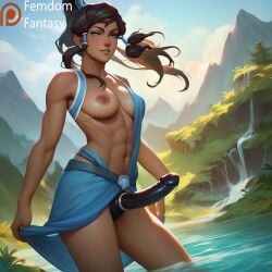 1girls ai_generated bondage dildo dominant domination dominatrix face female femdom femdomfantasyai korra nickelodeon smug solo strap-on strapon the_legend_of_korra