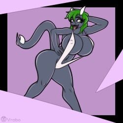 1:1 2018 anthro big_breasts bikini breasts clothing dragon eyelashes female green_hair hair hi_res horn huge_breasts lips mythological_creature mythological_scalie mythology one-piece_swimsuit pose presenting scalie short_hair sling_bikini smile solo standing swimwear tail thick_lips tongue virdi_(elberik) vrabo