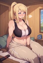 1girls absurd_resolution absurdres ai_assisted ai_generated anime blonde_female blonde_hair blonde_hair_female blue_eyes blush blushing busty_female character_request cleavage clothed clothed_female clothes_around_waist comission cum detailed detailed_background earrings exposed_breasts female female_masturbation fingering front_view fullmetal_alchemist fullmetal_alchemist_brotherhood gloves hands_between_legs high_resolution highres huge_ass indoors medium_breasts mini_giantess on_bed orgasm pants ponytail request sitting size_fetish solo solo_female solo_focus sports_bra thick_thighs voluptuous_female wide_hips winry_rockbell