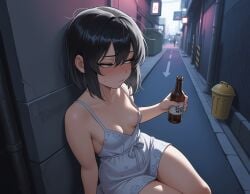 ai_generated beer beer_bottle drunk exposed_breasts exposed_nipples nipslip small_breasts tiny_breasts wardrobe_malfunction