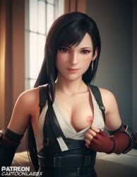 3d ai_generated breasts grabbing pulling_clothing removing_shirt stripping taking_clothes_off tifa_lockhart tifa_lockhart_(cosplay) tifa_lockhart_(shining_spirit) tits_out video_game_character video_games