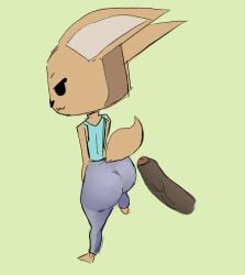 aggretsuko ambiguous_gender anthro big-fig big_butt blue_top bottomwear brown_penis butt canid canine clothed clothing disembodied_penis duo female female/ambiguous fennec_fox fenneko foreskin fox fully_clothed fur genitals grey_bottomwear grey_clothing grey_pants hi_res male male/female mammal pants partially_retracted_foreskin penis sanrio shirt simple_background tan_body tan_fur tank_top tight_bottomwear tight_clothing tight_pants topwear true_fox vein veiny_penis wide_hips yellow_background yoga_pants