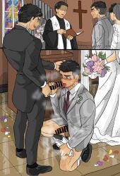 1girls 3boys age_difference balls beard_stubble big_penis big_penis_adoration bisexual bisexual_male black_hair blowjob blush blushing_profusely bottomless bouquet bride bride_gown bride_veil brown_eyes censor_bar censored censored_penis church church_interior church_sex corsage couple cross dark_penis domination erection eyeless_female eyeless_male father father_and_son fellatio female flower_petals foreskin foreskin_folds frown full_body gay grey_eyes groom hi_res holding_penis huge_cock imokuma incest indoors kneeling kneeling_oral_position laugh leg_hair long_penis looking_at_penis male male/male male_focus married_couple mature_male musk musk_clouds musky_cock ntr oral oral_sex original original_character pants_down penis penis_bigger_than_head pointless_censoring polyamory priest pubic_hair public public_indecency public_sex retracted_foreskin sex shaved_side short_hair son stained_glass standing steam steamy_breath steamy_penis straight_to_gay submissive suit suit_and_tie sweat sweatdrop thick_penis third_wheel tiled_floor tongue_out tuxedo uncircumcised uncut unfaithful veiny_penis wedding wedding_dress yaoi
