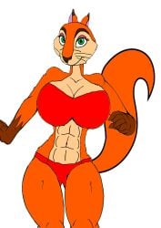 akatsukishiranui-fox andie_(the_nut_job) anthro athletic_female big_breasts bikini cleavage female_abs fit_female green_eyes legs pin_up red_squirrel squirrel the_nut_job