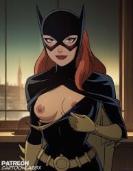 ai_generated artoony barbara_gordon batgirl batgirl_(the_killing_joke) batman(series) batman:the_killing_joke breasts dc dc_comics female female_only grabbing heroine naked nude nude_female pulling_clothing removing_shirt stripping taking_clothes_off tits_out