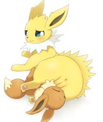 <3_eyes 3sthrees ambiguous_gender anus ass canine eevee eeveelution female female/ambiguous feral heart jolteon mammal nintendo pokemon pussy simple_background video_games white_background