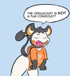 angry anthro argument blush dreamcast_logo emolga generation_5_pokemon hi_res humor male nintendo pokemon pokemon_(species) sleepyly solo