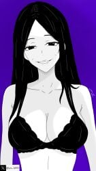 black_hair bleach bra monochrome purple_background smile smiling tagme tim_heyderich underwear unohana_retsu