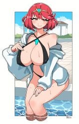 absurdres alternate_costume breasts highres large_breasts omura_zojiki pyra pyra_(xenoblade) red_eyes red_hair solo xenoblade_(series) xenoblade_chronicles_(series) xenoblade_chronicles_2