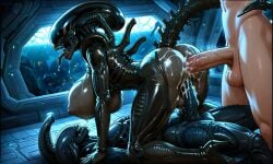 ai_generated alien alien_(franchise) anal anal_sex cum cum_in_ass double_penetration futanari xenomorph