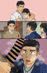 1girls 2boys 2boys1girl age_difference beard_stubble big_penis big_penis_adoration black_hair blush brown_eyes censor_bar censored censored_penis couple dark_penis erection eyeless_female father father_and_son female foreskin foreskin_folds frown gay grey_eyes hi_res huge_cock hugging imminent_fellatio imminent_oral imminent_sex imokuma incest indoors japanese_house long_hair long_penis looking_at_penis male male/male male_focus marriage_proposal mature_male musk musk_clouds musky_cock necklace negotiations ntr original original_character pants_down penis penis_bigger_than_head penis_out pink_background pointless_censoring precum precum_bubble pubic_hair purple_background retracted_foreskin scroll shaved_side shocked short_hair simple_background son steam steamy_penis straight_to_gay sweat sweatdrop thick_penis thumbs_up uncircumcised uncut unfaithful veiny_penis wide_eyed yaoi