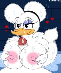 absurd_res anatid anseriform anthro avian avian_butt bathing bedroom_eyes big_breasts bird bodily_fluids breast_play breasts colty8 cum cum_on_breasts daisy_duck disney donald's_diary donald_duck duck duo female genital_fluids hi_res male male/female narrowed_eyes nipples non-mammal_breasts non-mammal_nipples pov_titfuck seductive sex shower shower_sex showering titjob