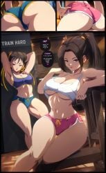 2girls ass breasts casual chun-li cleavage fatal_fury felox08 female female_focus female_only king_of_fighters large_breasts light-skinned_female light_skin looking_at_viewer mai_shiranui midriff street_fighter thighs underboob wide_hips