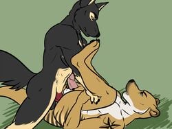 anal anthro balls canine feral furry german_shepherd lying male mammal missionary_position non on_back penis sex street streetdog yaoi