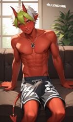 1boy ai_generated ailendoru black_nails boy fortnite gay male male_only multicolored_hair red_body thorns torment torment_(fortnite) twink yaoi