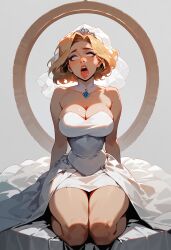 ai_generated blonde_hair cleavage female tagme wedding_dress