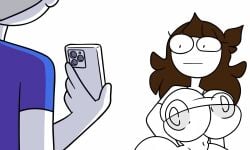 1boy1girl alpharad big_breasts bottomless editorl enormous_breasts exposed_breasts gigantic_breasts huge_breasts jaiden jaiden_animations jaiden_dittfach jaidenanimations looking_at_phone massive_breasts shirt_up useless_clothing white_body youtube youtuber