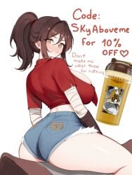 1girls blush brown_hair female_only indie_virtual_youtuber long_hair sky_(skyaboveme) skyaboveme solo solo_focus sponsor sponsored thighs virtual_youtuber white_background