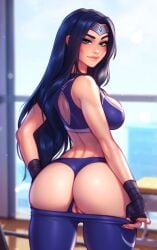 1girls ai_generated ass ass_focus back_view blush curvaceous curvaceous_body curves curvy curvy_body curvy_female curvy_figure female female_only gym gym_clothes hourglass_figure irelia_xan league_of_legends leggings lerrilas light-skinned_female light_skin looking_at_viewer looking_back pants_down presenting pussy riot_games solo solo_female thong vagina voluptuous voluptuous_female woman yoga_pants