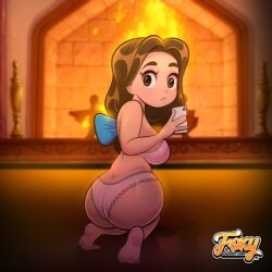 ass beauty_and_the_beast belle belle_(beauty_and_the_beast) disney disney_princess foxnbox holding_phone lingerie looking_at_viewer panties