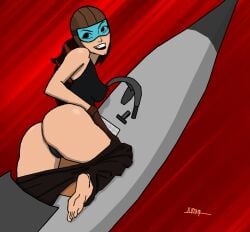 ass bare_ass batman:_the_animated_series dc dc_comics dcau female female_only goggles helmet nipple_bulge pants_down red_hair red_hair_female rocket roxanne_sutton roxy_rocket tank_top the_new_batman_adventures underwear xraydro99