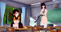 catgirl chelsea_(crookedbrook) crookedbrook female_only goth_girl group_masturbation hazel_(underlovedghost) koikatsu presenting_hindquarters table_sex two_girls