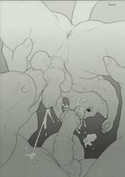 2016 animal_genitalia animal_penis anthro anthro_on_anthro artist_name ball_lick balls bodily_fluids canid canine_genitalia canine_penis cum cum_in_mouth cum_inside cum_on_chest cum_on_face cumshot duo ejaculation equid equine equine_genitalia equine_penis genital_fluids genitals horse laser_(artist) licking male male/male mammal monochrome nude open_mouth oral pawpads penile penis penis_lick sex tongue upside-down