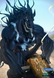 abs alien animal_genitalia animal_penis anthro biceps bodily_fluids breeding_mount breeding_mount_use cum cum_covered ejaculation equid equine equine_genitalia equine_penis genital_fluids genitals hi_res horse horse_venom_(marvel) male male_only mammal marvel marvel_comics messy muscular muscular_anthro muscular_male pecs penis sharp_teeth solo symbiote teeth text todex tongue tongue_out url vein veiny_penis venom_(marvel)