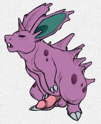 animal_genitalia balls erection feral looking_at_viewer male male_only mammal nidoran nidoran♂ nintendo open_mouth pencil_(artwork) penis pokémon_(species) pokemon python13rp simple_background solo traditional_media_(artwork) video_games white_background yaroul