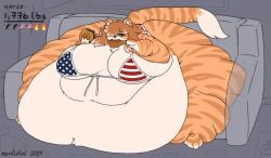 3d american_flag_bikini anthro anthro_only bbw belly belly_button big_ass big_belly big_breasts bikini breasts bubble_butt cat cleavage couch couch_sitting feline female flag_bikini flag_print furry huge_ass huge_breasts immobile katie_(bradythewwefan) mexifurfoof morbidly_obese morbidly_obese_anthro morbidly_obese_female obese obese_female orange_fur orange_tabby overweight ssbbw thick_thighs wide_hips