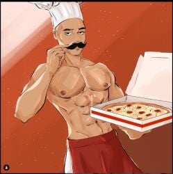 1boy chef chef_hat clothing color flipline flipline_studios hat headband lifting_shirt male male_only muscles muscular_male papa_louie papa_louie_(character) pizza pizza_box short_hair smile solo tagme video_game video_game_character video_game_franchise video_games