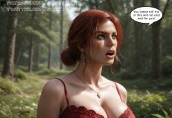 3d ai_generated comic comic_panel fantasy futa_on_female futanari highres huge_breasts milf panels proxyaiart text text_bubble the_witcher_(series) the_witcher_3:_wild_hunt thick_ass thick_thighs triss_merigold voluptuous yennefer yennefer_of_vengerberg