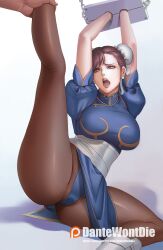 bondage brown_hair chun-li dantewontdie leg_up pantyhose sadistic street_fighter