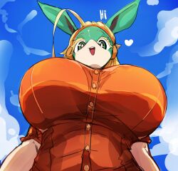 anthro big_breasts blonde_hair boku_no_hero_academia breasts eyelashes female green_body hair huge_breasts ippan_josei menyang my700 my_hero_academia pupils