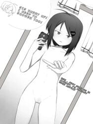 1boy 1girls black_and_white casual female hikaru_shimoto male mirror monochrome pussy small_breasts solo tagme uncensored vagina zukafu_shimoto zukafu_shimoto_(character)