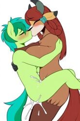 ai_generated anthro bovid bovine brown_hair earth_pony equid equine female friendship_is_magic furry hasbro horse kissing male mammal my_little_pony pony yak yona_yak_(mlp)