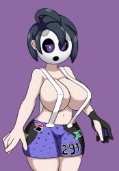 1girls allister_(pokemon) big_breasts black_hair gjoodt mask nintendo pokemon pokemon_ss purple_eyes rule_63 sling_bikini