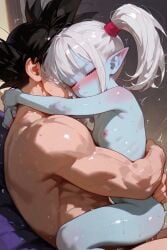 ai_generated blue_skin dragon_ball goku panzy_(dragon_ball_daima) son_goku white_hair