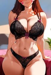 1girls ai_generated arm_support bangs bare_shoulders bed black_bra black_clothes black_panties black_underwear blurry blush bow bow_bra bow_panties bra breasts brown_eyes brown_hair clavicle cleavage closed_mouth clothing curvaceous curvaceous_female curvaceous_figure curvy curvy_figure d.va d.va_(overwatch) facepaint facial_mark female female female_focus female_only floxin hana_song indoors inviting inviting_to_sex large_breasts lingerie lips long_hair looking_at_viewer navel on_bed overwatch overwatch_2 pantsu presenting presenting_anus presenting_ass presenting_breasts presenting_hindquarters presenting_pussy seductive seductive_look seductive_smile sitting skindentation smile solo stomach thick_thighs thighs uncensored underwear underwear_only voluptuous voluptuous_female whisker_markings